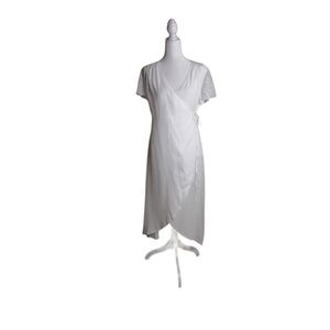 Rihoas The White Dobby Women's V-Neçk Mesh Short Sleeve Midi Wrap Dress.…